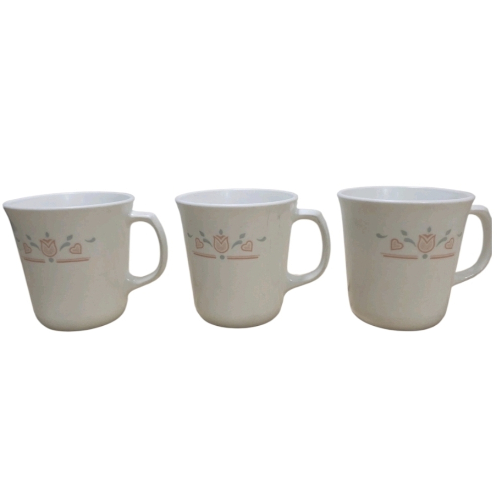 Vintage Corelle Corning Hearts Floral Coffee Mugs‎ Set of 3